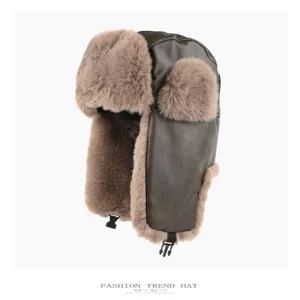 Cappello da trapper in pelle e peluche invernale, paraorecchie caldo per sci e ciclismo.