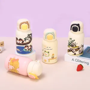 Bonito juego de termo de acero inoxidable con motivos de animales y diseño de doble bebida.