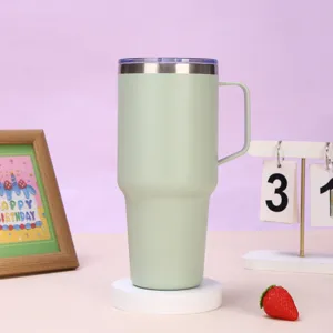 30oz stainless steel tumbler with handle vacuum insulated travel mug for outdoor camping green