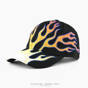 Streetwear Embroidered Flame Baseball Cap Unisex Hip Hop Adjustable Brim Dad Hat Polyester Street Style Fashion