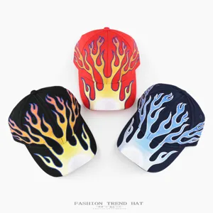 Streetwear flame baseball cap with heavy embroidery for men and women trendy hip hop hat