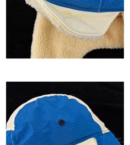 Vue détaillée de la chapka chaude d'hiver avec doublure sherpa épaisse et tissu à carreaux.