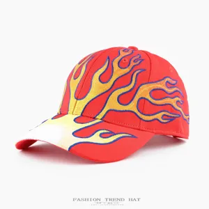 American style flame embroidered baseball cap streetwear hip hop trendy adjustable dad hat.
