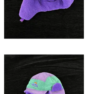 Chapeau ushanka en peluche colorblock d'hiver avec cache-oreilles, casquette aviateur polaire chaude.