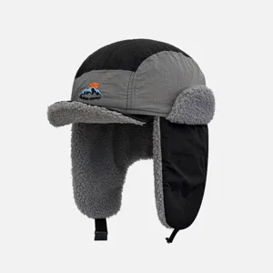 Chapeau aviateur chaud d'hiver bonnet cache-oreilles colorblock ski en plein air