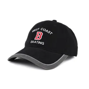Classic black baseball cap with grey brim edge and stylish front letter embroidery for daily wear.