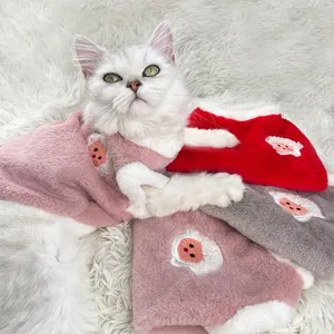 Cute fluffy winter cat vest warm plush pet clothes with lovely sheep embroidery design for kitten