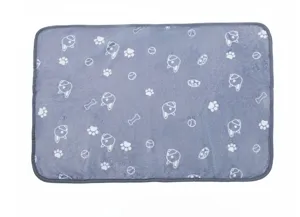 Soft grey pet blanket with cute paw and dog prints, perfect warm sleeping mat for dogs cats.