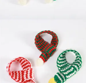 Knit pet mini scarf detail, colorful striped woolen neck warmer for cats and dogs cute.