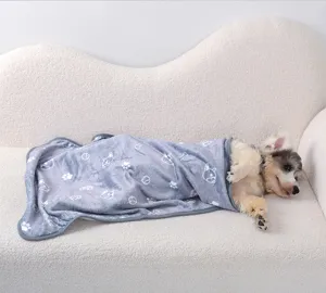 Detailed view of the thickened soft grey pet blanket with cute paw prints, perfect for dogs and cats.