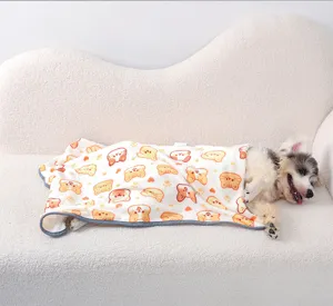 Soft pet blanket featuring cute cartoon animal print, cozy thick fleece fabric for dog and cat sleep.