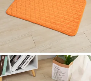Orange flannel pet mat with heart pattern, warm and soft sleeping bed for dogs and cats.