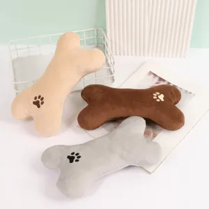 Pet Plush Toy Cute Bone Shaped Dog Chew Toy With Paw Print Embroidery Soft Polyester Pillow For Cats And Dogs Daily Play