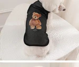Atmungsaktive Mesh Hundeweste Sommer Haustierkleidung süßer Bär Druck Welpe Kleidung schwarz