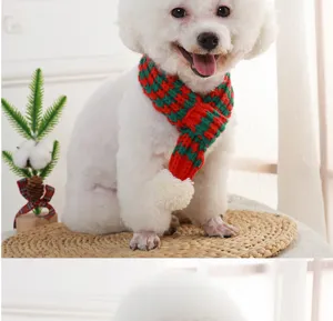 Cute Christmas pet knitted scarf warm winter red green cat dog neckwear accessory item