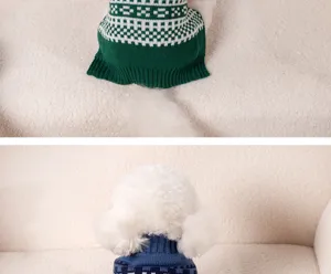 Détail pull pour animal, matière tricotée douce, vêtement chaud hiver pour chien.