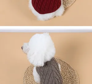 Detailopname van de gezellige gebreide trui met kabelpatroon voor huisdieren in de winter.