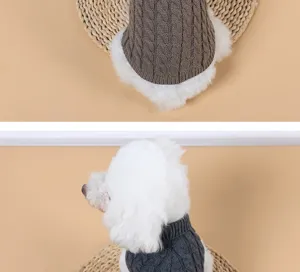 Detailweergave gebreide hondenpullover, gezellige winter huisdierkleding, warme hondenkleding.