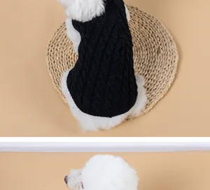 Schattige zwarte gebreide trui voor honden en katten, warme huisdier winterkleding.