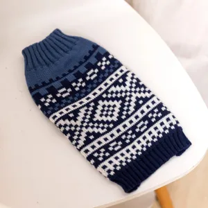 Pull tricoté bleu et blanc pour animaux, chien et chat, chaud automne hiver vêtements à deux pattes.