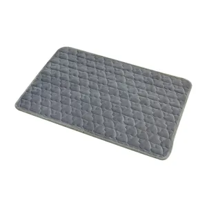 Grey flannel pet mat with cute heart pattern, soft and warm sleeping pad for dogs and cats.