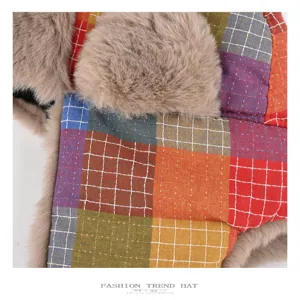 Retro patchwork colorful plaid plush trooper hat winter warm thick ear protection hat.