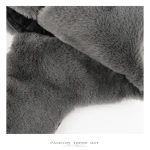 Plush bomber hat detail grey winter warm ear protection fuzzy fleece cycling hat fluffy cap