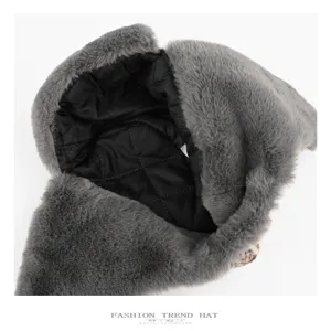Plush winter trapper hat with quilted lining, warm windproof earflap bomber cap for outdoor riding.