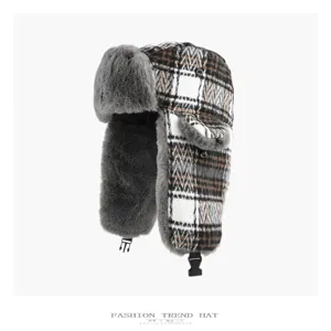 Vintage plaid faux fur trapper hat, thick winter warm windproof ushanka hat for men and women.