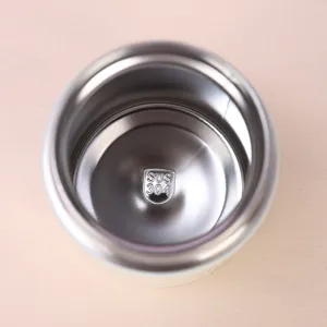 Stainless steel thermos cup inner detail, 304 grade material, portable mini pocket size design.