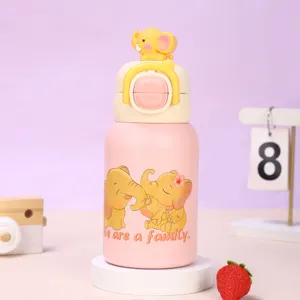 Bonito termo de acero inoxidable 316 con figura de elefante 3D, botella de agua portátil.