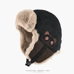 Winter warmer Plüsch-Fliegermütze mit süßer Stickerei, winddichte Ohrklappen Mütze.
