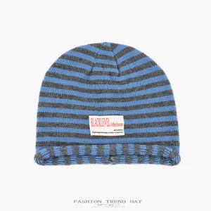 Women's Winter Warm Knit Beanie Hat Korean Style Colorblock Stripe Slouchy Cuff Skull Cap Daily Casual Headwear