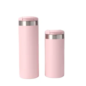 Set de tasses à café isothermes en acier inoxydable, gobelets droits roses unis.