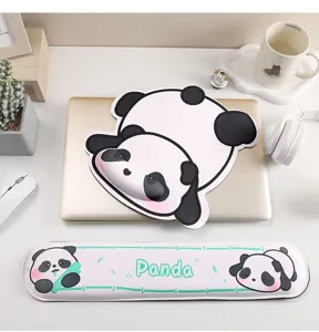 Cute panda wrist rest mouse pad set with 3D memory foam for office computer desk typing.