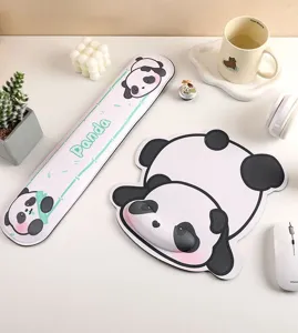 Cute panda wrist rest mouse pad set with memory foam for comfortable office typing support.