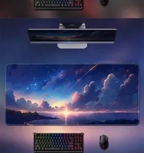 Grande tappetino da scrivania anime, tappetino mouse XXL con design di tramonto sull'oceano.
