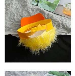 Berretto da baseball con parrucca di anatra gialla e visiera arancione, cappello sole.