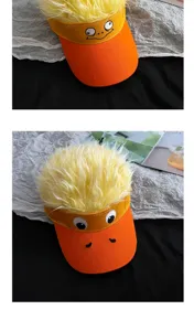 Cappello visiera papera cartone animato con parrucca gialla, berretto novità per feste foto