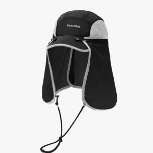 Cappello da sole nero con protezione per il collo berretto da pesca traspirante estate.