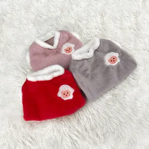 Cozy pet fleece vest detail, soft winter warm cat clothes with cute sheep embroidery.