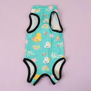 Cute cartoon animal print pet recovery suit breathable cotton surgical clothes for cats and dogs