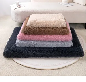 Detailed view of soft plush pet mattress set showing various cozy colors and fluffy texture.