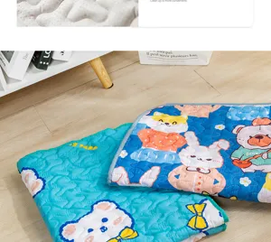 Detailed view of soft anti-slip pet mat featuring cute cartoon animal patterns for cats and dogs.