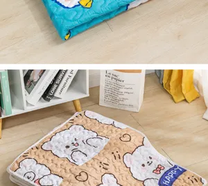 Soft pet sleeping mat with cute cartoon bear pattern, durable and comfortable for dogs and cats.