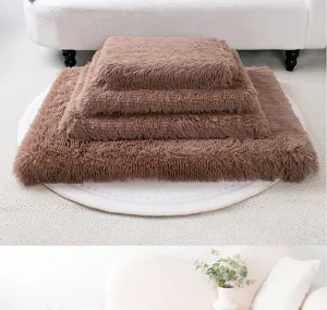 Cozy brown long plush pet bed mat for dogs and cats, warm and soft sponge sleeping pad.