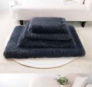 Cozy dark grey plush pet mat for dogs and cats, warm sponge filling, soft winter bed.