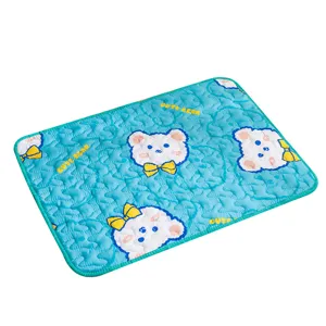 Blue non-slip pet sleeping mat with cute bear pattern for dogs and cats in all seasons
