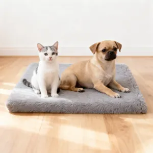 Cozy plush pet mat for dogs and cats, soft sponge filling, warm winter sleeping bed for pets.