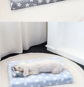 Cozy flannel pet mat detail view, soft star pattern dog bed for small and medium pets.